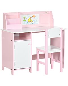 Homcom Kids Table And Chair Set Two-piece Table And Chair Set Multi Use Toddler Furniture W/ Whiteboard - Pink