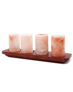 Set Of 4 Himalayan Salt Shot Glasses & Wood Serving Stand