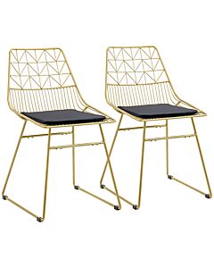 Homcom Luxurious Dining Chairs Set Of 2, Metal Wire Kitchen Chair With Removable Velvet-feel Cushion, Cut-out Back And Steel Frame