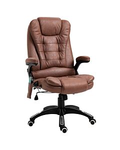 Vinsetto Massage Recliner Chair Heated Office Chair With Six Massage Points Microfiber Cloth 360° Swivel Wheels Brown