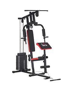 Homcom Multi Gym With Weights, Multifunction Home Gym Machine With 66kg Weight Stack For Full Body Workout And Strength Training, Red