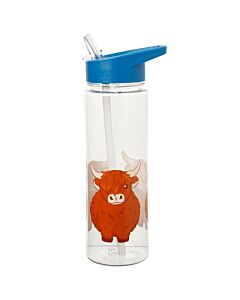 Reusable Highland Coo Cow 550ml Water Bottle With Flip Straw