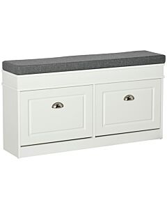 Homcom Shoe Storage Bench With Seat Cushion Hallway Cabinet Organizer With 2 Drawers Adjustable Shelf For Entryway Living Room Bedroom White