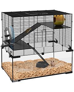 Pawhut 3 Tiers Hamster Cage, Gerbil Cage With Deep Glass Bottom, Non-slip Ramps, Platforms, Hut Exercise Wheels Water Bottle For Syrian Dwarf Hamster