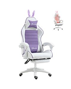 Vinsetto Racing Gaming Chair, Reclining Pu Leather Computer Chair With Removable Rabbit Ears, Footrest, Headrest And Lumber Support, Purple