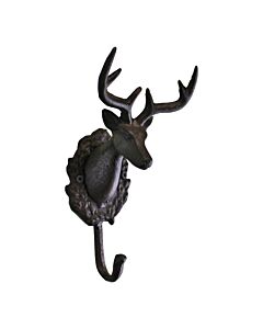 Rustic Cast Iron Wall Hooks, Single Stag Bust
