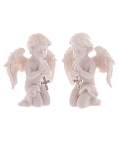 Cute Praying Cherub Figurine Holding Jewelled Silver Cross