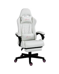Vinsetto Racing Gaming Chair With Swivel Wheel, Footrest, Pu Leather Recliner Gamer Desk For Home Office, White