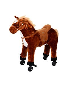 Homcom Kids Plush Ride On Walking Horse W/sound-brown