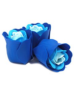 Set Of 3 Soap Flower Heart Box - Blue Wedding Roses