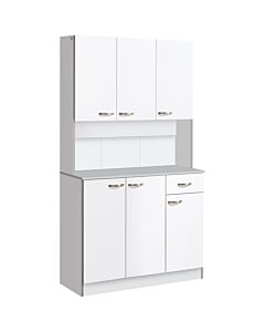 Homcom Kitchen Cupboard, Freestanding Kitchen Storage Cabinet With 6 Doors, Drawer, Adjustable Shelves And Open Countertop For Dining Room, White