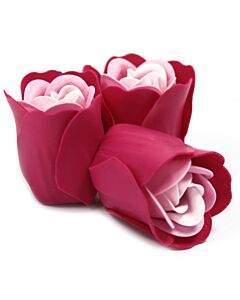 Set Of 3 Soap Flower Heart Box - Pink Roses