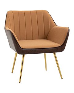 Homcom Modern Velvet Armchair With Gold Steel Legs, Upholstered Accent Chair - Light Brown