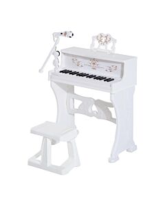 Homcom 37 Keys Kids Piano Mini Electronic Keyboard Light Kids Musical Instrument Educational Game Children Grand Piano Toy Set W/stool & Microphone