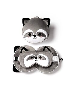 Raccoon Relaxeazzz Plush Round Travel Pillow & Eye Mask Set