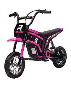Homcom 24v Electric Motorbike, Dirt Bike With Twist Grip Throttle, Music Horn, 12" Pneumatic Tyres, 16 Km/h Max. Speed, Pink