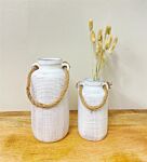 Set Of Two Naturally Dried Lagarus Bouquets In Cream & Brown