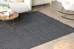 Rug Black Wool Polyester 200 X 300 Cm Geometric Pattern Tassels Boho Modern Beliani