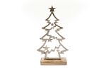 Silver Christmas Tree & Stars On A Wooden Base