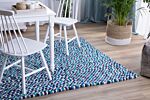 Area Rug Blue 160 X 230 Cm Wool Felt Ball Hand-woven Beliani