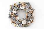 White Flowers & Pinecone Frosted Wreath - 32cm