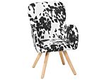 Lounge Chair Black And White Fabric Upholstery Cow Print Modern Club Chair With Armrests Wooden Legs Beliani