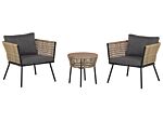 Bistro Set Brown Grey Pe Rattan Detachable Pillows Coffee Table Outdoor Garden Beliani