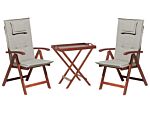 Garden Bistro Set Light Acacia Wood Table 2 Chairs With Taupe Cushions Adjustable Backrest Folding Rustic Style Beliani