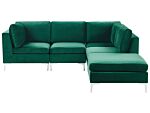 Left Hand Modular Corner Sofa Green Velvet 4 Seater With Ottoman L-shaped Silver Metal Legs Glamour Style Beliani
