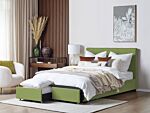 Eu Double Size Bed Green Fabric 4ft6 Upholstered Frame Buttoned Headrest With Storage Drawers Beliani