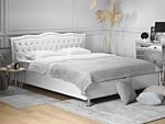 Eu King Size Bed White Faux Leather 5ft3 Upholstered Frame With Storage Nailhead Trim Crystal Buttons Headrest Beliani