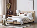 Eu King Size Waterbed Beige Fabric 5ft3 Upholstered Frame Buttoned Headrest Beliani
