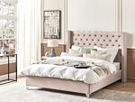 Slatted Bed Frame Pink Velvet 6ft Eu Super King Size Upholstered Tufted Headrest Nailhead Trim Glam Design Beliani