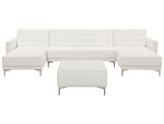 Corner Sofa Bed White Faux Leather Tufted Modern U-shaped Modular 5 Seater With Ottoman Chaise Lounges Beliani