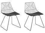Set Of 2 Dining Chairs Silver Metal Steel With Faux Leather Seat Pad Beliani