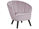 Armchair Pink Velvet Fabric Upholstery Glam Shell Back Accent Chair Beliani