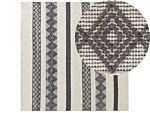 Area Rug Beige And Grey Wool Polyester 200 X 200 Cm Hand Woven Geometric Pattern Boho Living Room Bedroom Beliani