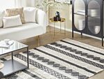 Area Rug Beige And Grey Wool Polyester 200 X 200 Cm Hand Woven Geometric Pattern Boho Living Room Bedroom Beliani
