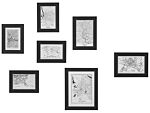 Set Of 7 Framed Maps Black Various Sizes Retro Hooks Gallery Living Room Wall Mounted Beliani