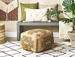 Pouffe Multicolour Jute Wool 50 X 50 X 30 Cm Geometric Pattern Square Boho Modern Footstool Upholstered Seat Beliani