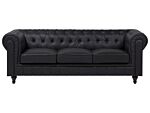 Chesterfield Sofa Black Faux Leather Upholstery Dark Wood Legs 3 Seater Contemporary Beliani