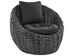 Garden Chair Black Natural Rattan Wicker With Polyester Cushion Modern Design Outdoor Lounging Furniture Beliani