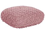 Floor Cushion Pink Cotton 50 X 50 X 20 Cm Macrame Pattern Square Fabric Seating Pouffe Beliani