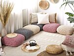 Floor Cushion Pink Cotton 50 X 50 X 20 Cm Macrame Pattern Square Fabric Seating Pouffe Beliani