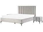 Bedroom Set Grey Velvet Eu Super King Size 6ft Bed With Storage 2 Bedside Tables Upholstered Beliani