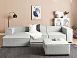 Modular Right Hand Sofa Grey Linen 3 Seater With Ottoman Sectional Corner Sofa With Black Legs Modern Living Room Beliani