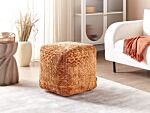 Pouffe Golden Brown Polyester Viscose 45 X 45 X 45 Cm With Eps Filling Thick Cover Tufted Pattern Boho Beliani