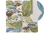 Area Rug Carpet Blue And Green Wool Leaves Motif 200 X 200 Cm Rustic Boho Beliani