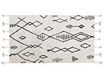 Rug Off-white Black Cotton 80 X 150 Cm Geometric Pattern Runes Tribal Tassels Oriental Beliani