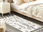 Rug Off-white Black Cotton 80 X 150 Cm Geometric Pattern Runes Tribal Tassels Oriental Beliani